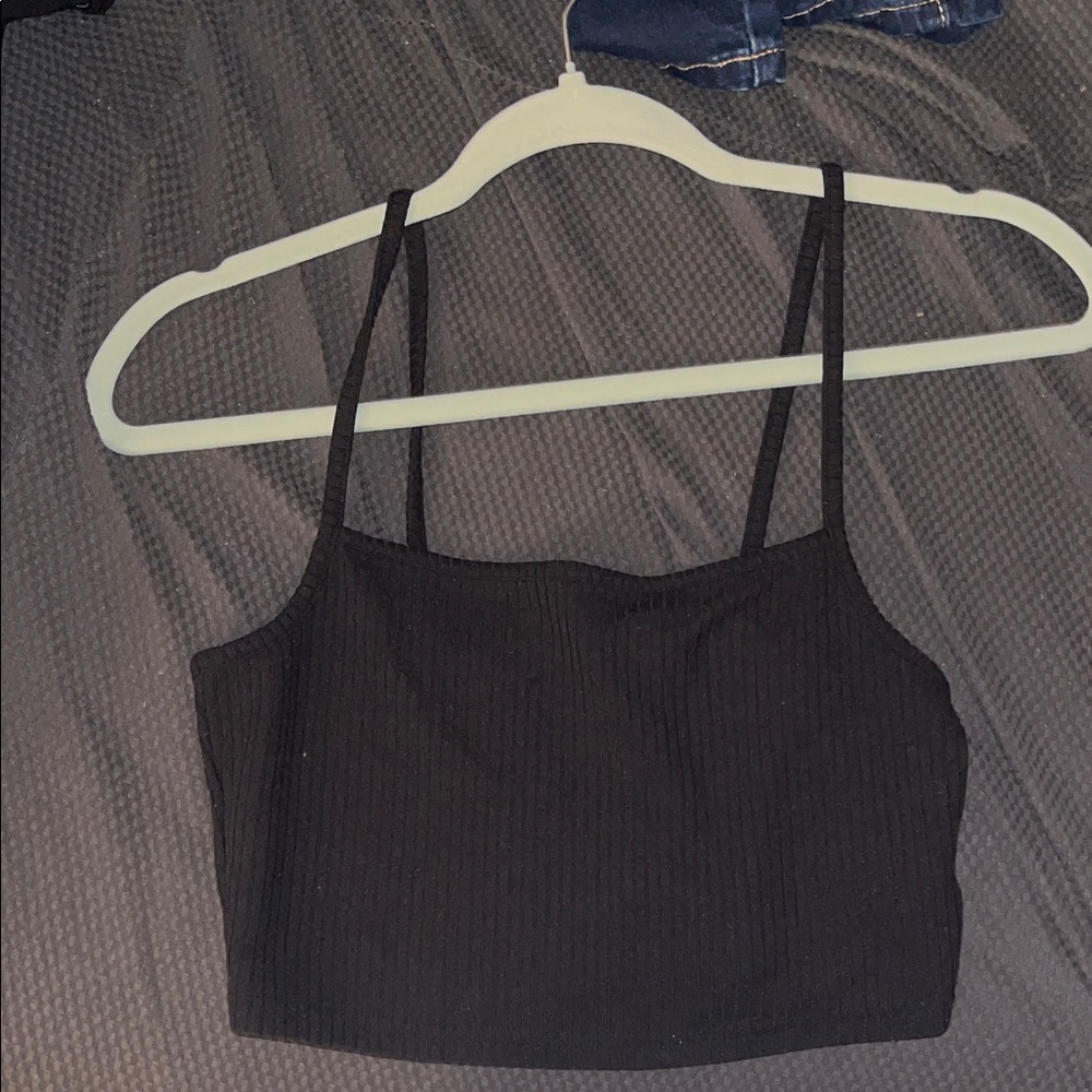 Divided Black Ribbed Crop Top